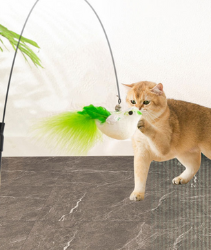 Interactief Katten Speelgoed met Veer en Bel – Zuignap Vogel Simulatie