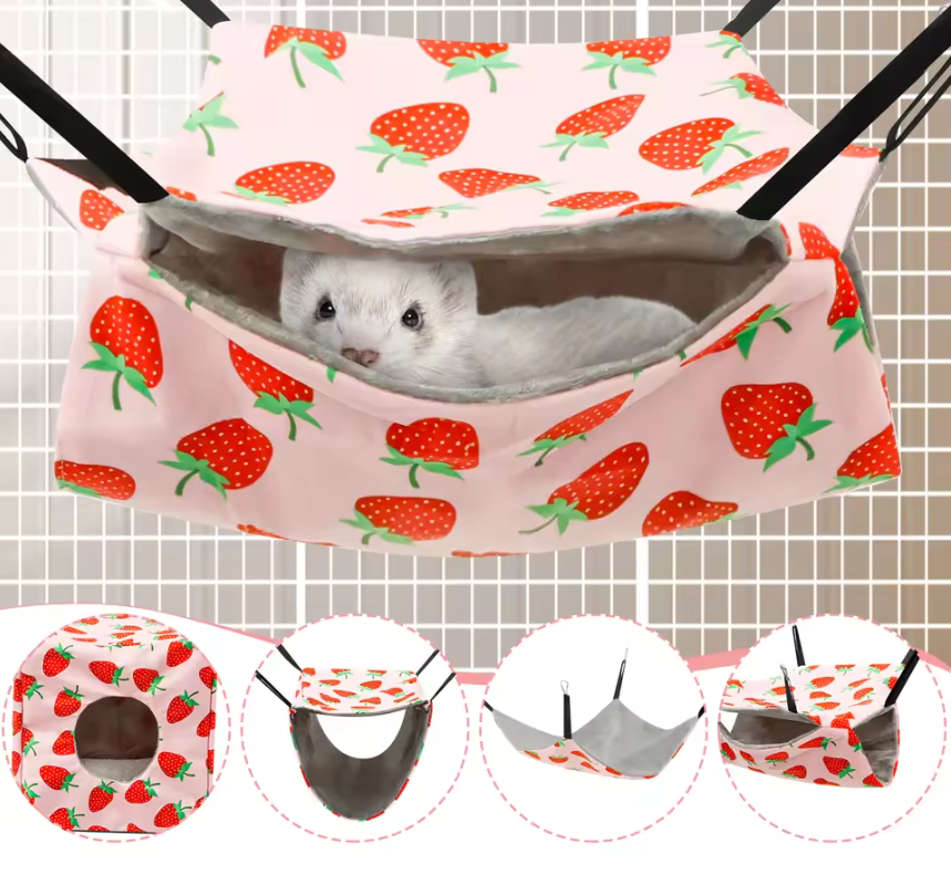 4-Delige Hamster Hangmat Set – Zacht Polyester Ophangsysteem met Tunnel, Nest en Mat voor Kleine Knaagdieren