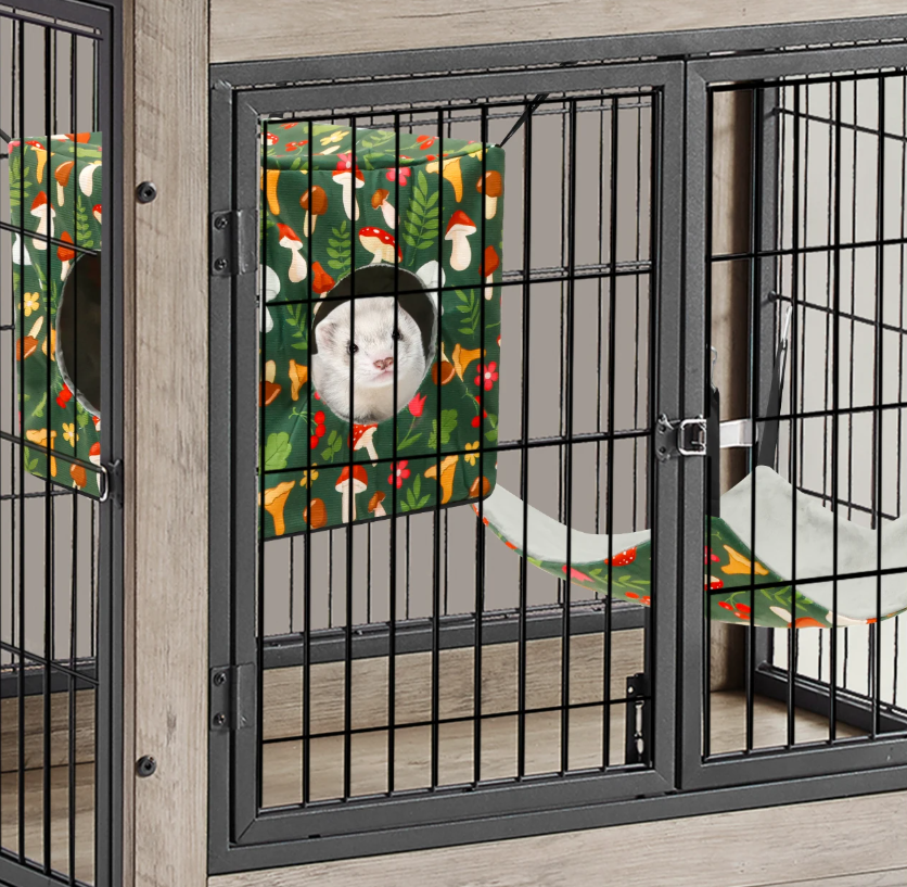 4-Delige Hamster Hangmat Set – Zacht Polyester Ophangsysteem met Tunnel, Nest en Mat voor Kleine Knaagdieren