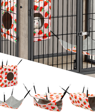 4-Delige Hamster Hangmat Set – Zacht Polyester Ophangsysteem met Tunnel, Nest en Mat voor Kleine Knaagdieren