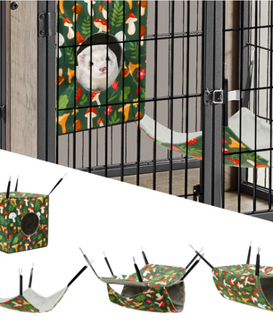 4-Delige Hamster Hangmat Set – Zacht Polyester Ophangsysteem met Tunnel, Nest en Mat voor Kleine Knaagdieren