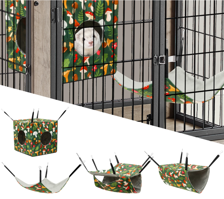 4-Delige Hamster Hangmat Set – Zacht Polyester Ophangsysteem met Tunnel, Nest en Mat voor Kleine Knaagdieren