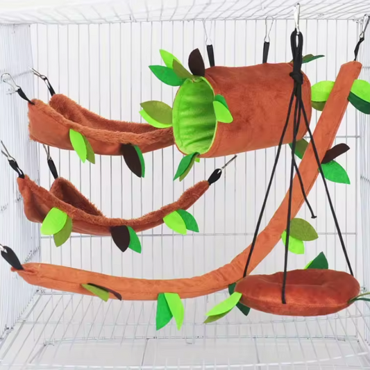 Set van 5 Hangmatten voor Hamsters en Knaagdieren – Pluche Dubbellaagse Schommel en Nest