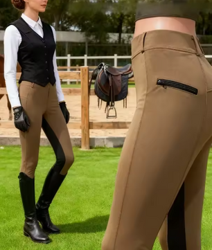 Slim Fit Dames Paardrijbroek – Stretch Rijbroek met Kniepatch voor Paardensport