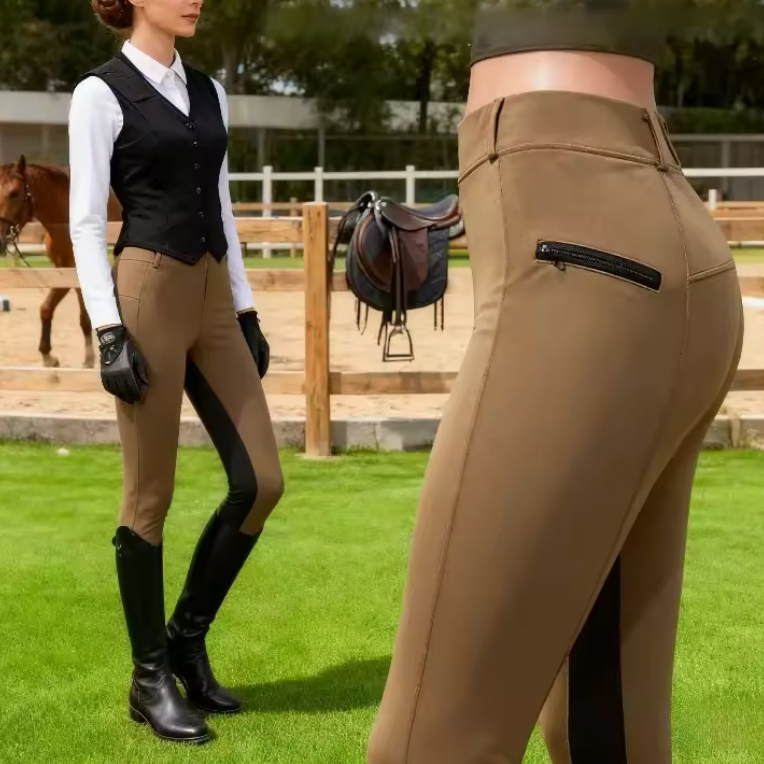 Slim Fit Dames Paardrijbroek – Stretch Rijbroek met Kniepatch voor Paardensport