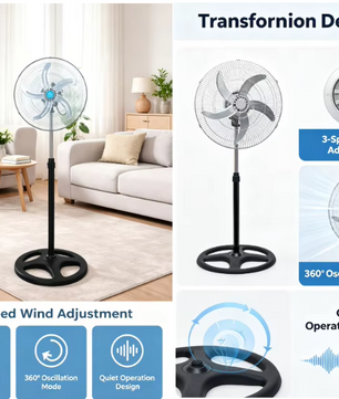 Hoogteverstelbare Staande Ventilator tot 125 cm – 5 Bladen, 90° Oscillatie, Stille Werking en Stabiele Voet