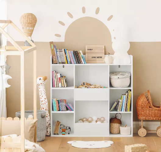 Kinderboekenplank met 8 Open Compartimenten – Opbergkast voor Boeken en Speelgoed, Staande Opbergplank