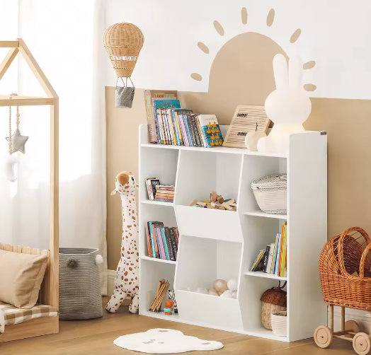 Kinderboekenplank met 8 Open Compartimenten – Opbergkast voor Boeken en Speelgoed, Staande Opbergplank