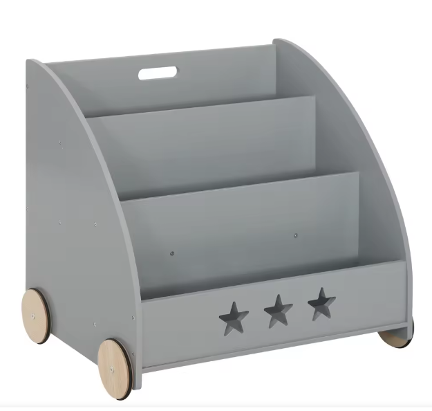 Kinderboekenkast met Wielen en 3 Planken – Opbergmeubel voor Boeken en Speelgoed