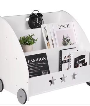 Kinderboekenkast met Wielen en 3 Planken – Opbergmeubel voor Boeken en Speelgoed