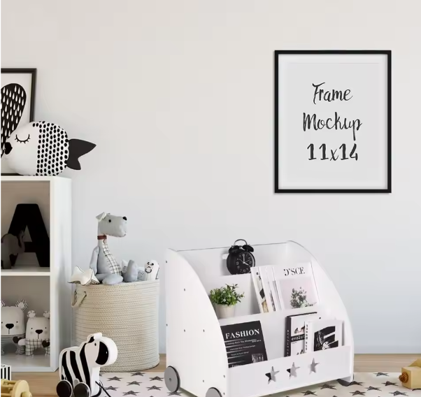 Kinderboekenkast met Wielen en 3 Planken – Opbergmeubel voor Boeken en Speelgoed