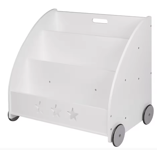 Kinderboekenkast met Wielen en 3 Planken – Opbergmeubel voor Boeken en Speelgoed