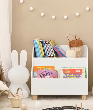 Kinderboekenkast met 3 Compartimenten en Houten Poten