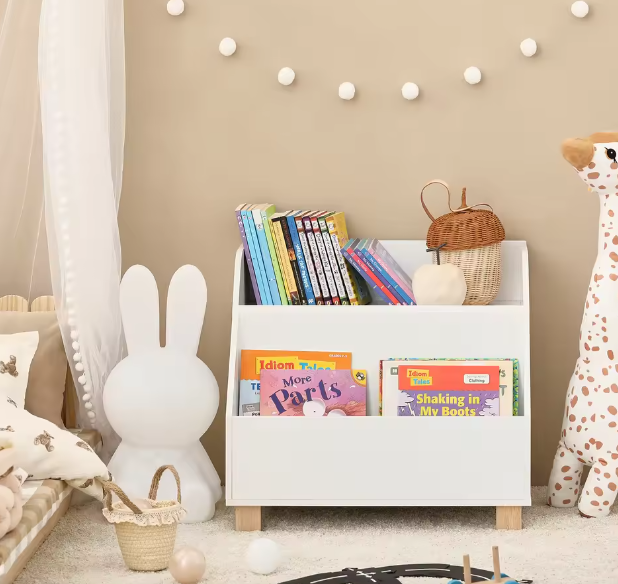 Kinderboekenkast met 3 Compartimenten en Houten Poten