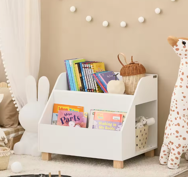 Kinderboekenkast met 3 Compartimenten en Houten Poten