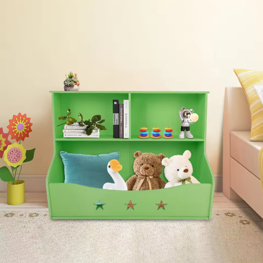 2-Laagse Kinderboekenplank met Organizer – Open Speelgoedkast