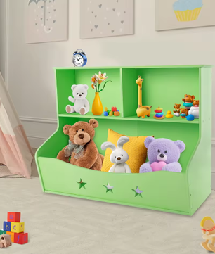 2-Laagse Kinderboekenplank met Organizer – Open Speelgoedkast