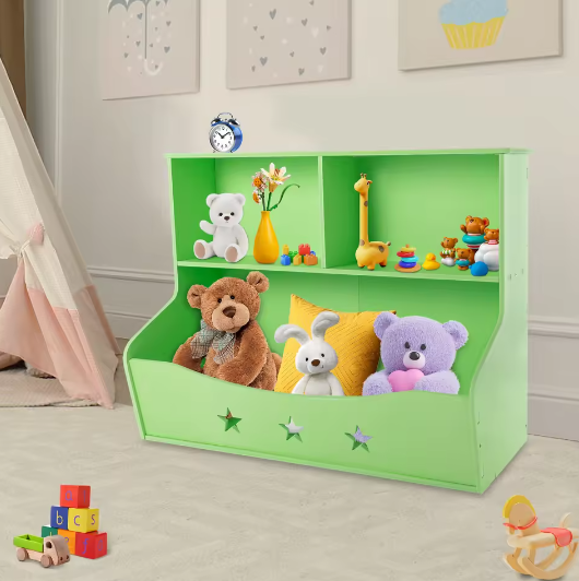 2-Laagse Kinderboekenplank met Organizer – Open Speelgoedkast