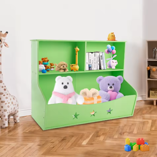 2-Laagse Kinderboekenplank met Organizer – Open Speelgoedkast