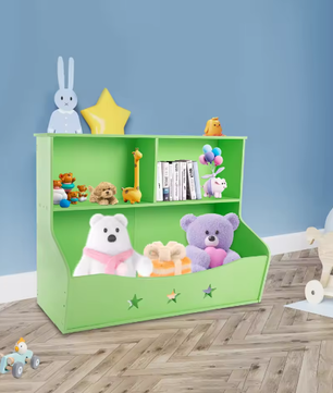 2-Laagse Kinderboekenplank met Organizer – Open Speelgoedkast