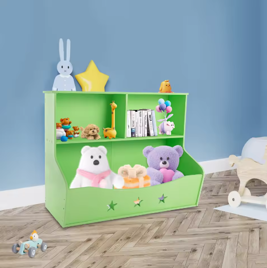 2-Laagse Kinderboekenplank met Organizer – Open Speelgoedkast