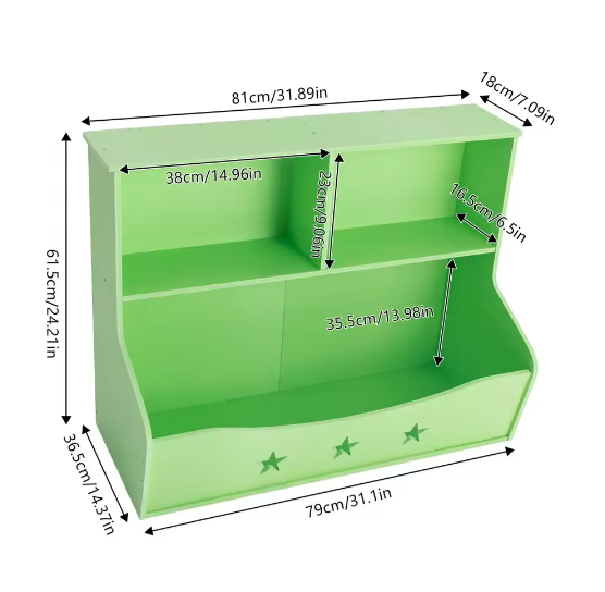 2-Laagse Kinderboekenplank met Organizer – Open Speelgoedkast
