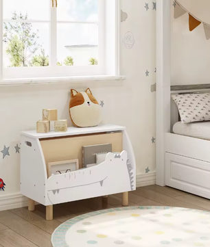 Kinderboekenkast met Opbergkist en Deksel – Boekenplank en Speelgoeddoos