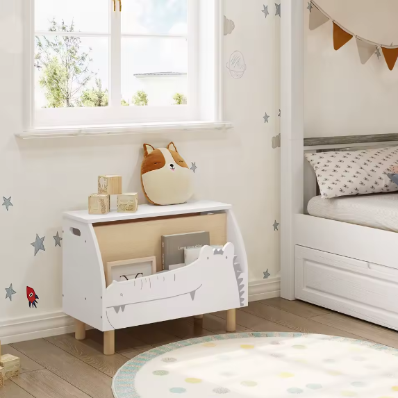 Kinderboekenkast met Opbergkist en Deksel – Boekenplank en Speelgoeddoos