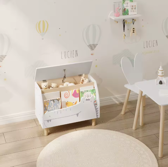 Kinderboekenkast met Opbergkist en Deksel – Boekenplank en Speelgoeddoos