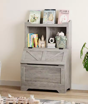 Houten Kinderboekenkast met Speelgoedkist en Flip-Top Deksel