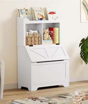 Houten Kinderboekenkast met Speelgoedkist en Flip-Top Deksel