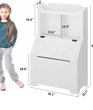 Houten Kinderboekenkast met Speelgoedkist en Flip-Top Deksel