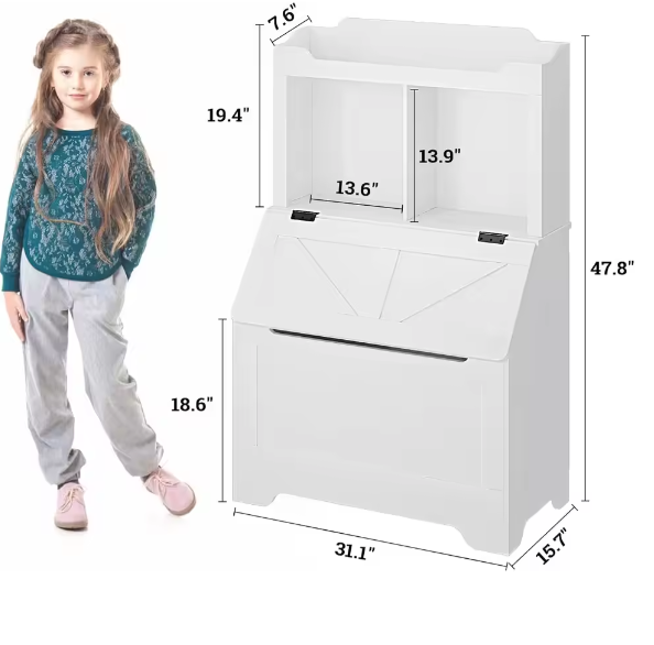 Houten Kinderboekenkast met Speelgoedkist en Flip-Top Deksel