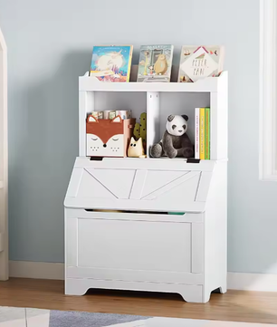 Houten Kinderboekenkast met Speelgoedkist en Flip-Top Deksel