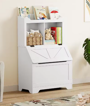 Houten Kinderboekenkast met Speelgoedkist en Flip-Top Deksel