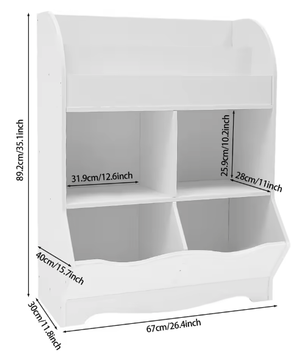 Houten Kinderspeelgoed Opbergplank – 4 Opbergvakken, Open Design Boekenkast, 67x30x89 cm