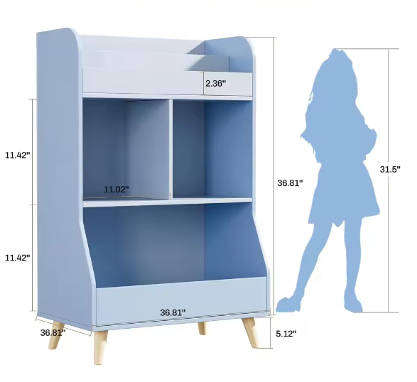 Kinderspeelgoed Opbergkast – 2-Laags Boekenplank Montessori Kinderboekenkast 34x62x93,5 cm
