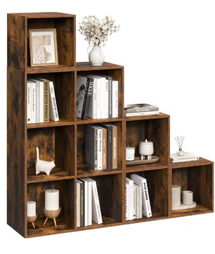 Houten Boekenkast Trapplank – 10 Kubus Opbergkast voor Boeken en Speelgoed