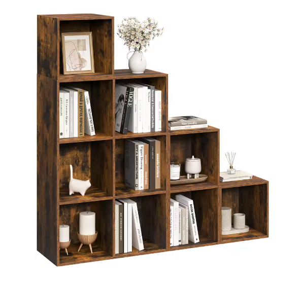 Houten Boekenkast Trapplank – 10 Kubus Opbergkast voor Boeken en Speelgoed