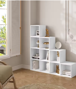 Houten Boekenkast Trapplank – 10 Kubus Opbergkast voor Boeken en Speelgoed