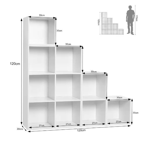 Houten Boekenkast Trapplank – 10 Kubus Opbergkast voor Boeken en Speelgoed