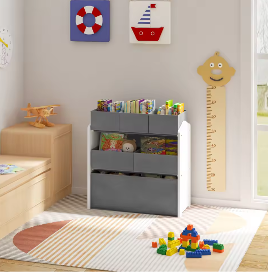 3-laags Kinderkamer Opbergkast – 6 Verwisselbare Speelgoeddozen 63x30x60cm