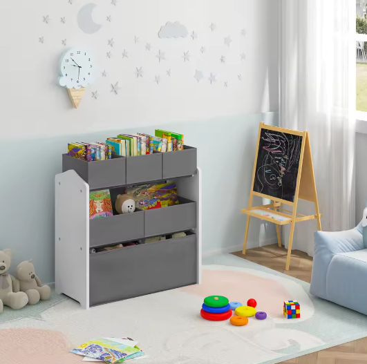 3-laags Kinderkamer Opbergkast – 6 Verwisselbare Speelgoeddozen 63x30x60cm