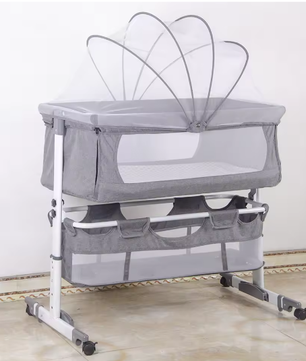 3-in-1 Babybedje – Wieg, Reisbed en Babynest met Klamboe en Opbergmand