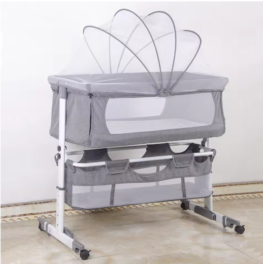3-in-1 Babybedje – Wieg, Reisbed en Babynest met Klamboe en Opbergmand