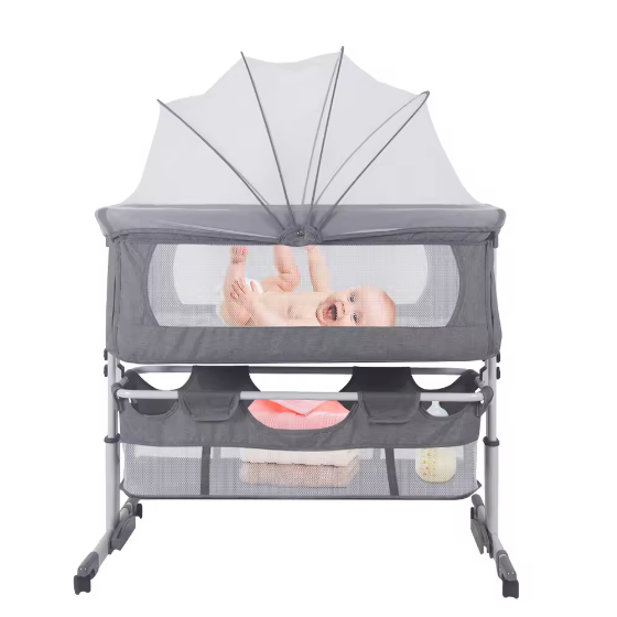 3-in-1 Babybedje – Wieg, Reisbed en Babynest met Klamboe en Opbergmand