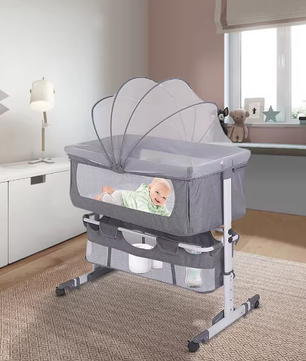 3-in-1 Babybedje – Wieg, Reisbed en Babynest met Klamboe en Opbergmand