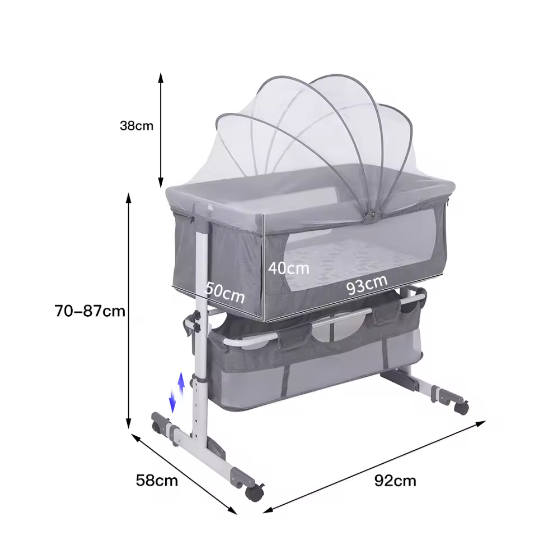 3-in-1 Babybedje – Wieg, Reisbed en Babynest met Klamboe en Opbergmand