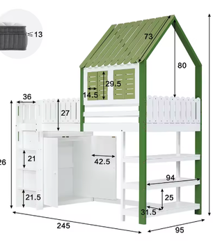 Hoogslaper Kinderbed – Met Dak, Raam, Ladder en Opbergruimte, 90x200 cm