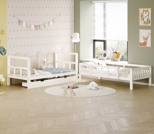 Kinderstapelbed 90x200 cm – 2 Opberglades, Converteerbaar naar Twee Eenpersoonsbedden